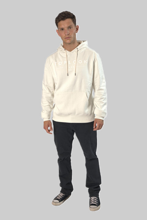 Men's Logo Front Pull-Over Hoodie Top, Marshmallow
