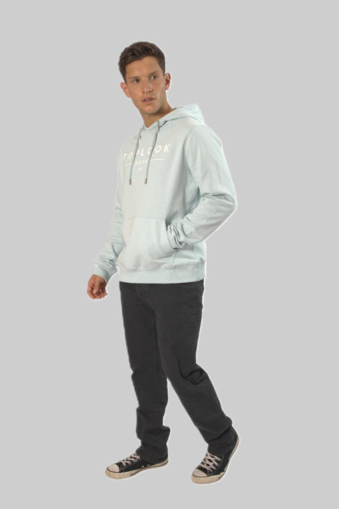Men's Logo Front Pull-Over Hoodie Top, Baby Blue