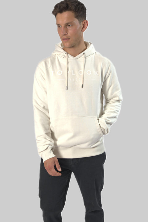 Men's Logo Front Pull-Over Hoodie Top, Marshmallow