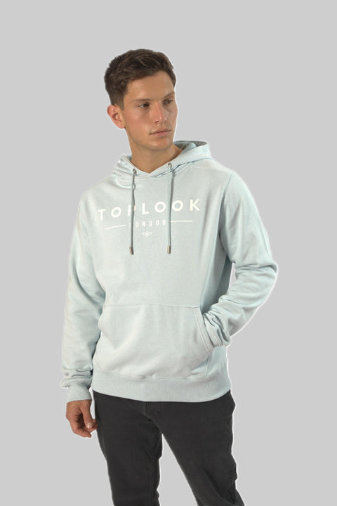 Men's Logo Front Pull-Over Hoodie Top, Baby Blue