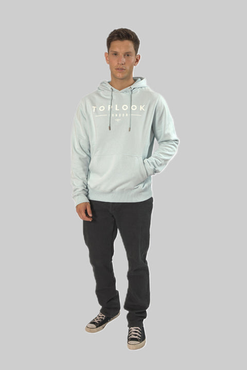 Men's Logo Front Pull-Over Hoodie Top, Baby Blue