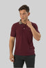TOPLOOK Contrast Collar Embroidered Logo Short Sleeve Polo Shirt In Wine - Toplook London
