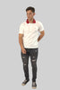TOPLOOK Contrast Collar Embroidered Logo Short Sleeve Polo Shirt In White/Red - Toplook London