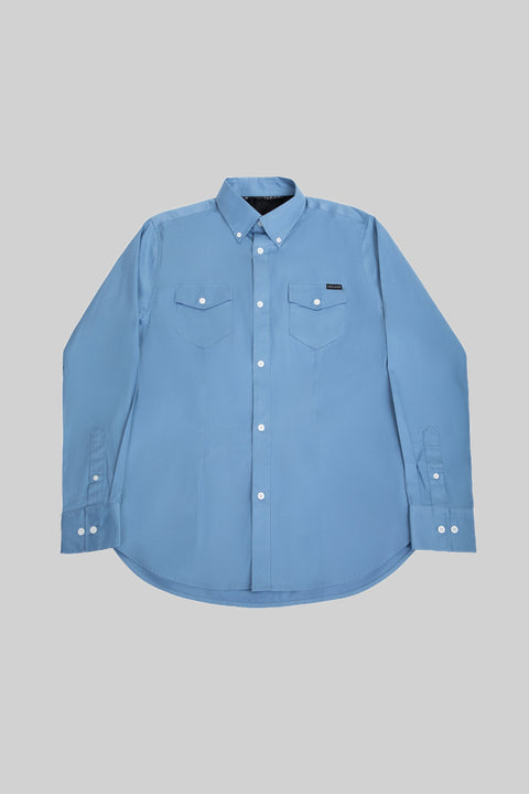Long-Sleeved Shirt With Two Patch pockets Semi Formal Wear in Quiet Harbour Color
