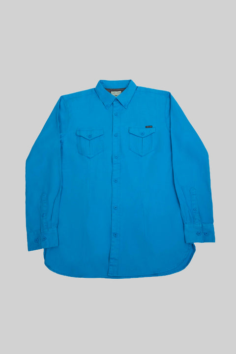 Relaxed Fit Men's Long-Sleeved Shirt With Two Patch pockets in Brilliant Blue