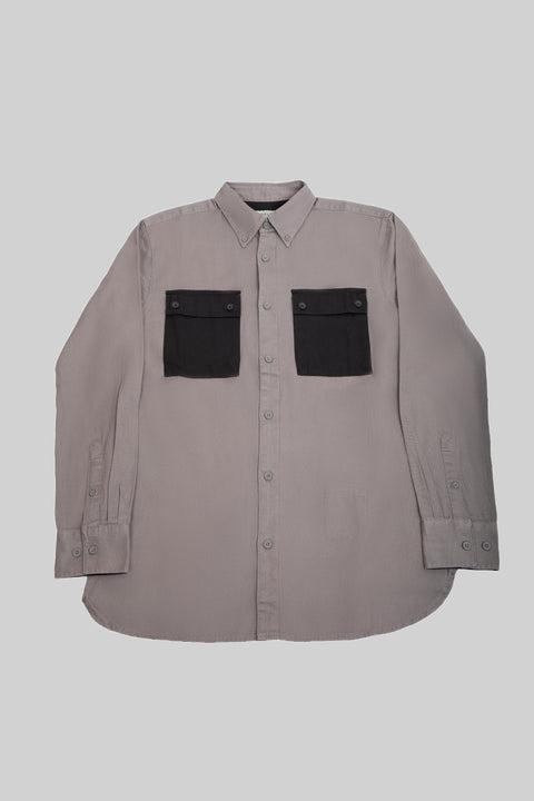 Men's Relaxed Fit Long Sleeve Shirt With Contrast Pocket, Steel Grey