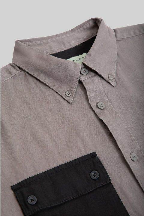 Men's Relaxed Fit Long Sleeve Shirt With Contrast Pocket, Steel Grey