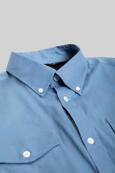 Long-Sleeved Shirt With Two Patch pockets Semi Formal Wear in Quiet Harbour Color