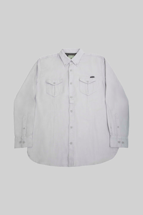 Relaxed Fit Men's Long-Sleeved Shirt With Two Patch pockets in Grey Day