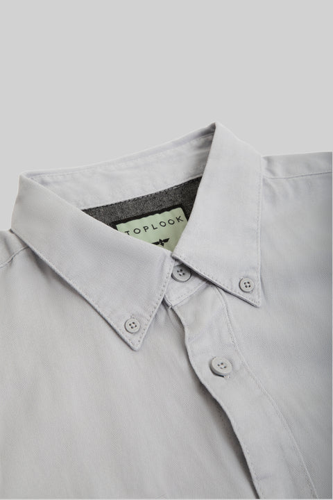 Relaxed Fit Men's Long-Sleeved Shirt With Two Patch pockets in Grey Day