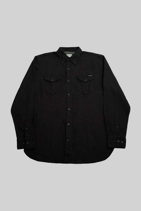 Relaxed Fit Men's Long-Sleeved Shirt With Two Patch pockets in Black