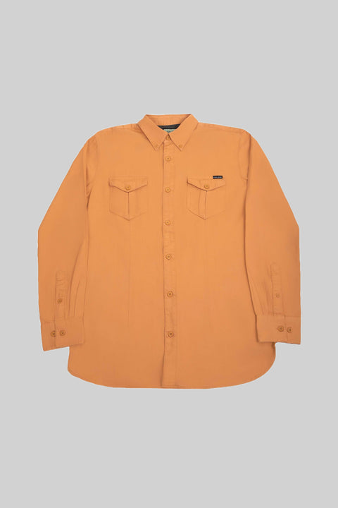 Relaxed Fit Men's Long-Sleeved Shirt With Two Patch pockets in Butterum