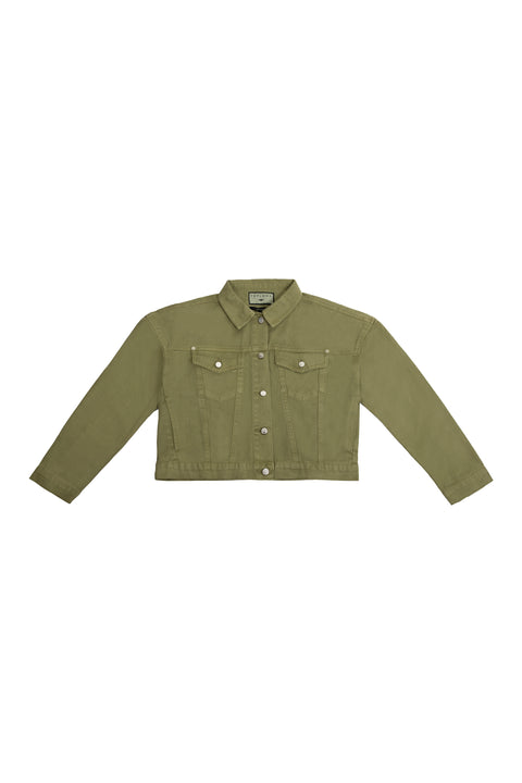 Classic Ladies Denim Jacket in Olive Wash