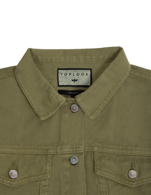 Classic Ladies Denim Jacket in Olive Wash
