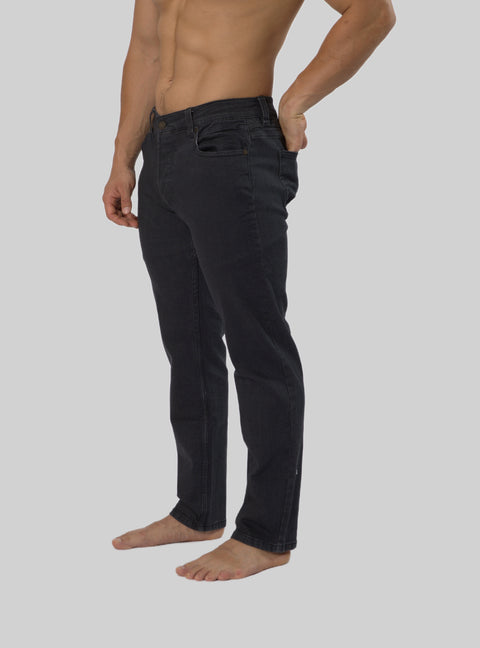 Men's Black Forest Tapered Fit Denim Jeans Pants in Dark Grey