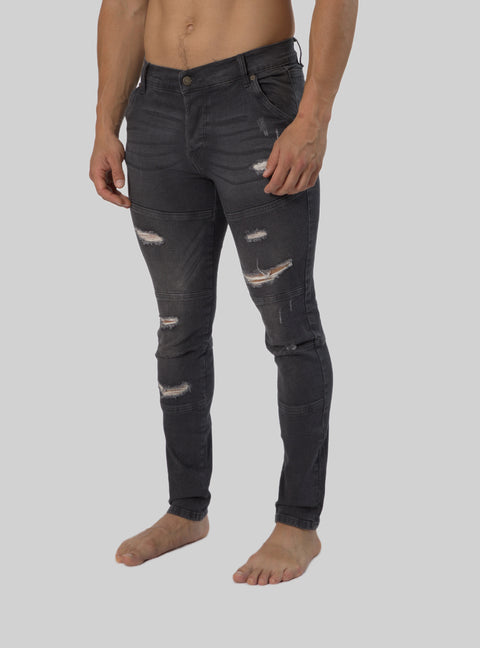 Men's Smart 3d Ripped Slim Fit Midrise Denim Jeans, Grey