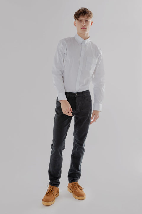 Button Down Collar Long Sleeve shirt with Patch pocket in white Colour - Toplook London