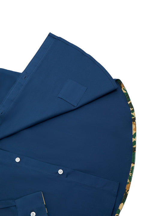 Button Down Collar Long-Sleeved Shirt with Camo Details in navy Colour - Toplook London