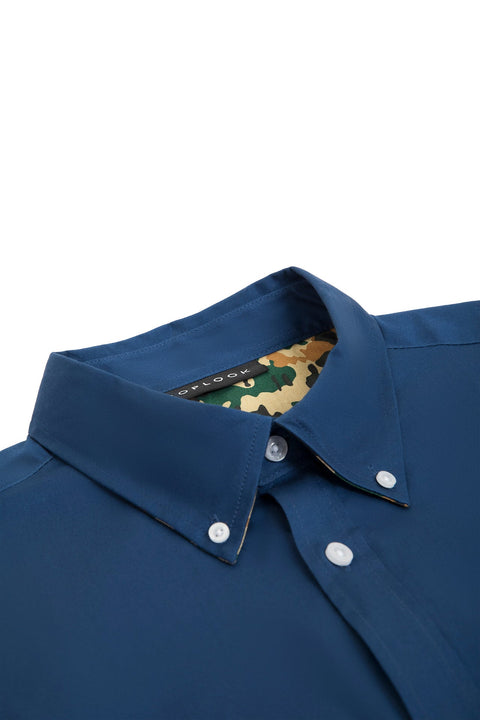 Button Down Collar Long-Sleeved Shirt with Camo Details in navy Colour - Toplook London