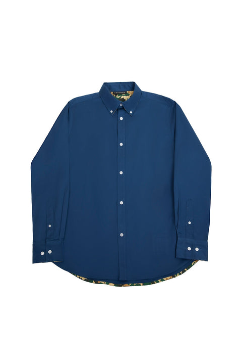 Button Down Collar Long-Sleeved Shirt with Camo Details in navy Colour - Toplook London