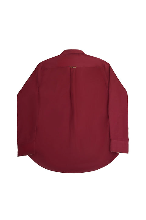 Button Down Collar Long-Sleeved Shirt with Camo Details in ruby wine Colour - Toplook London