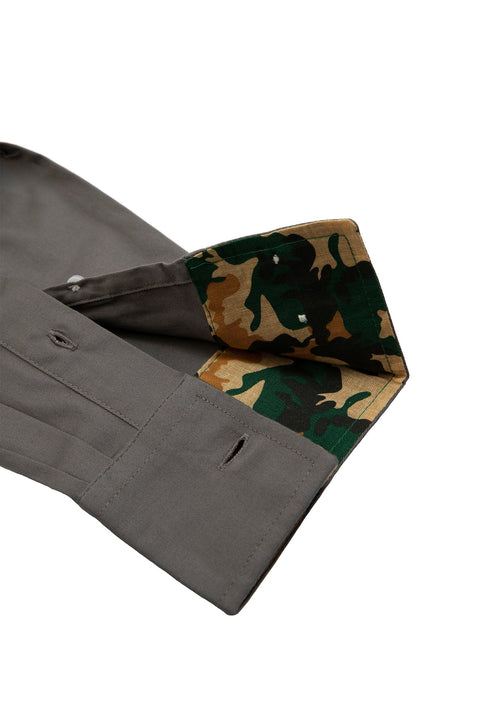 Button Down Collar Long-Sleeved Shirt with Camo Details in steel grey Colour - Toplook London