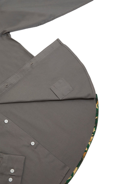 Button Down Collar Long-Sleeved Shirt with Camo Details in steel grey Colour - Toplook London