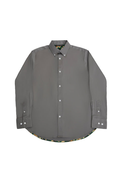 Button Down Collar Long-Sleeved Shirt with Camo Details in steel grey Colour - Toplook London
