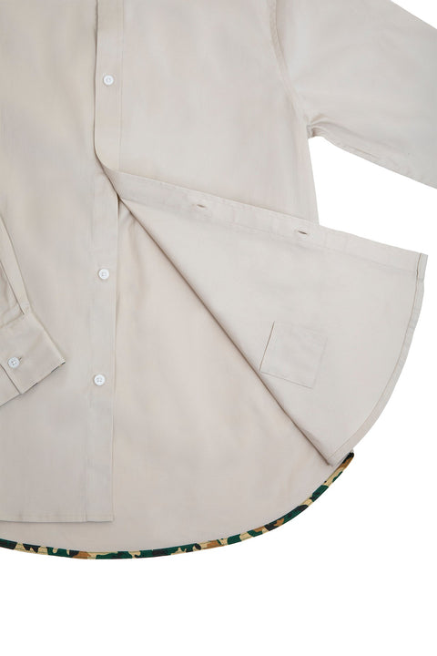 Button Down Collar Long-Sleeved Shirt with Camo Details in volcanic glass Colour - Toplook London