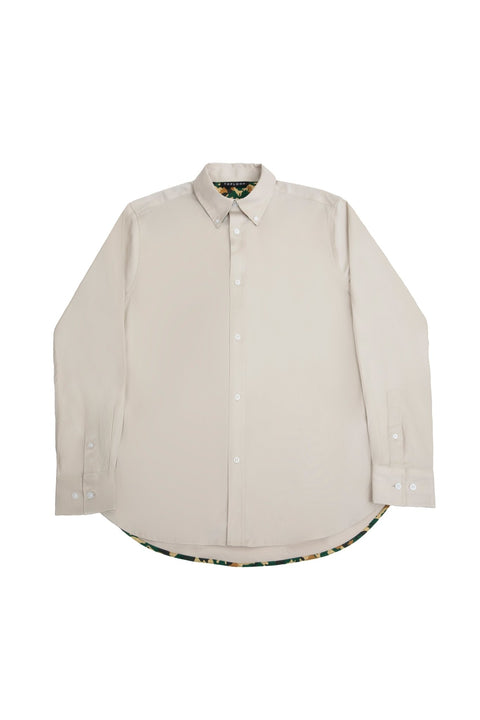 Button Down Collar Long-Sleeved Shirt with Camo Details in volcanic glass Colour - Toplook London