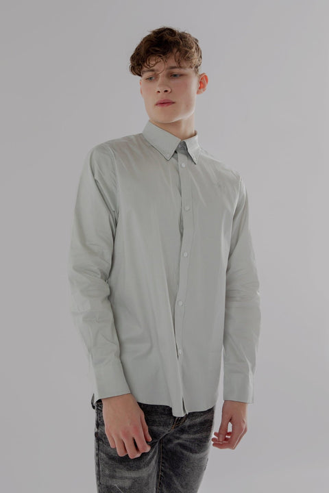 Button Down Collar Long-Sleeved Shirt with Flower Details in light grey - Toplook London