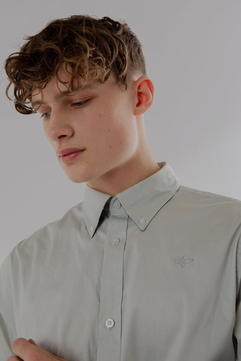 Button Down Collar Long-Sleeved Shirt with Flower Details in light grey - Toplook London