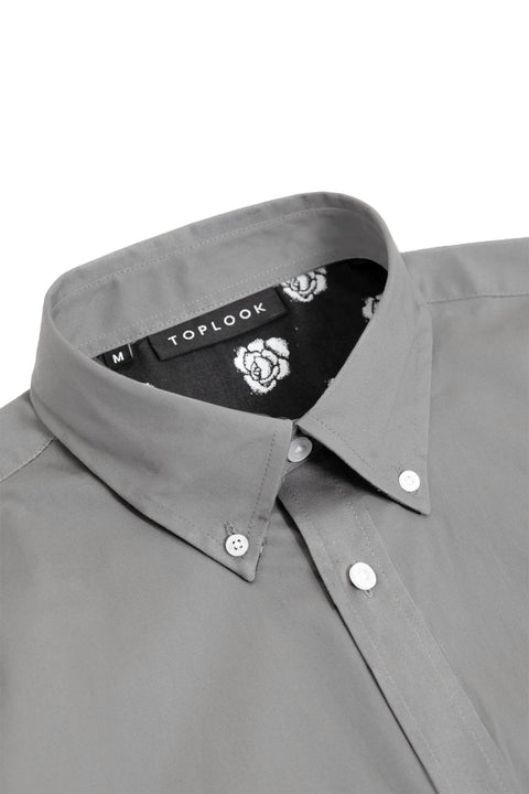 Button Down Collar Long-Sleeved Shirt with Flower Details in light grey - Toplook London