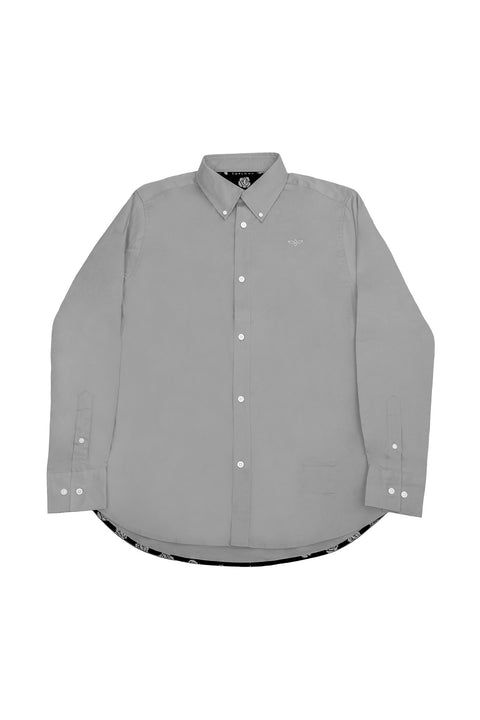 Button Down Collar Long-Sleeved Shirt with Flower Details in light grey - Toplook London