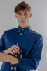 Button Down Collar Long-Sleeved Shirt with Flower Details in Navy Peony - Toplook London