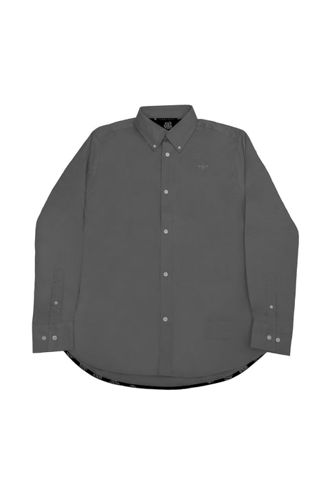 Button Down Collar Long-Sleeved Shirt with Flower Details in Steel Grey Colour - Toplook London