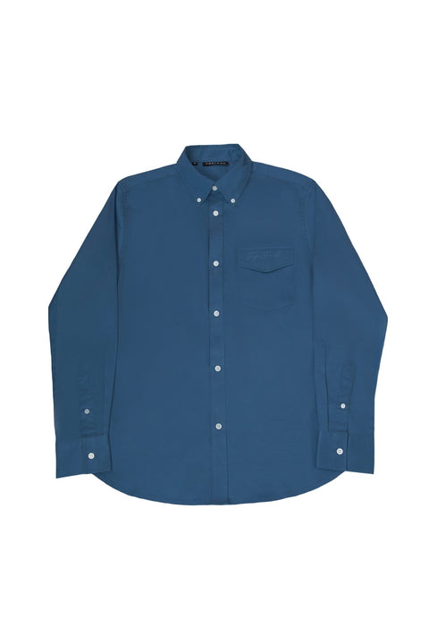 Button Down Collar Long-Sleeved Shirt with patch pocket in ensign blue colour - Toplook London