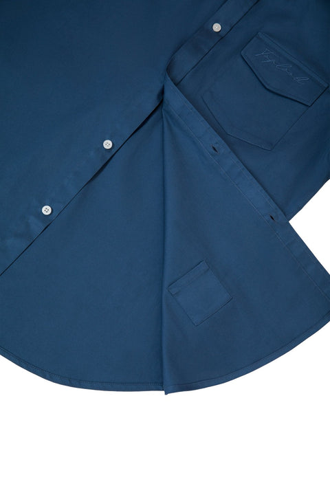 Button Down Collar Long-Sleeved Shirt with patch pocket in ensign blue colour - Toplook London