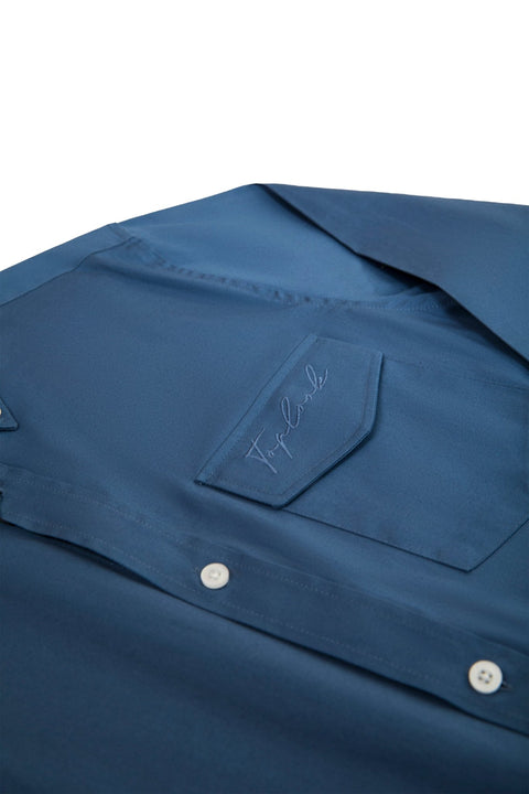 Button Down Collar Long-Sleeved Shirt with patch pocket in ensign blue colour - Toplook London