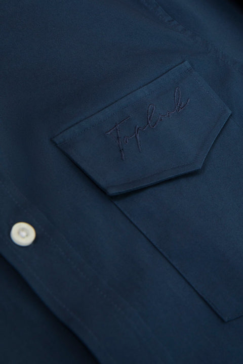 Button Down Collar Long-Sleeved Shirt with patch pocket in Navy Blue Colour - Toplook London