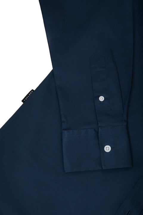 Button Down Collar Long-Sleeved Shirt with patch pocket in Navy Blue Colour - Toplook London