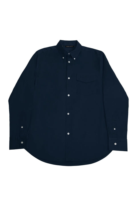 Button Down Collar Long-Sleeved Shirt with patch pocket in Navy Blue Colour - Toplook London