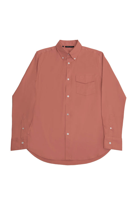 Button Down Collar Long-Sleeved Shirt with Patch Pocket in old rose colour - Toplook London