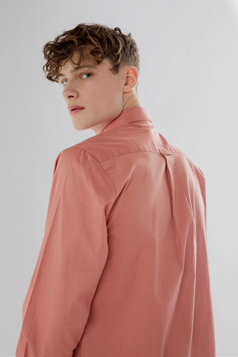 Button Down Collar Long-Sleeved Shirt with Patch Pocket in old rose colour - Toplook London