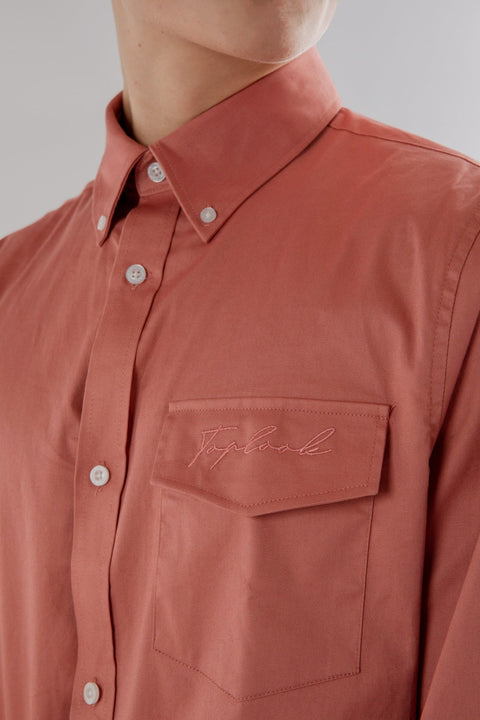 Button Down Collar Long-Sleeved Shirt with Patch Pocket in old rose colour - Toplook London
