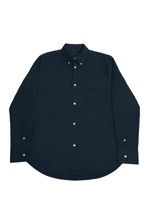 Button Down Collar Long-Sleeved Shirt with Patch Pocket in ombre blue Colour - Toplook London