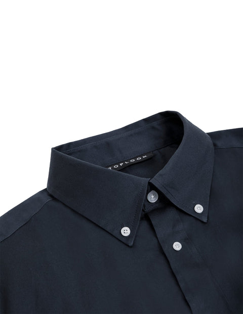 Button Down Collar Long-Sleeved Shirt with Patch Pocket in ombre blue Colour - Toplook London