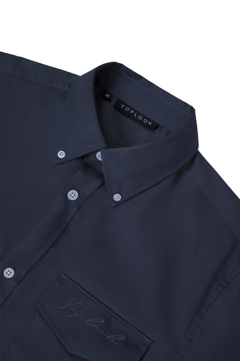 Button Down Collar Long-Sleeved Shirt with Patch Pocket in ombre blue Colour - Toplook London