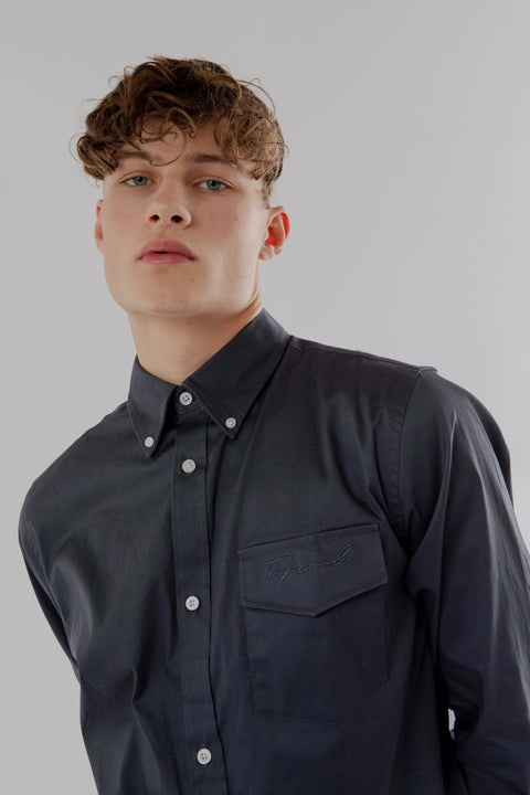 Button Down Collar Long-Sleeved Shirt with Patch Pocket in ombre blue Colour - Toplook London
