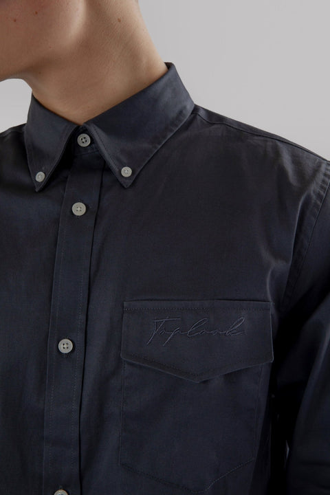 Button Down Collar Long-Sleeved Shirt with Patch Pocket in ombre blue Colour - Toplook London